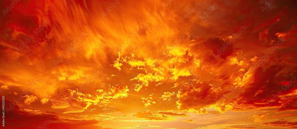 Poster orange and red hues of a sunset sky with clouds perfect for a copy space image
