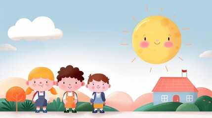 Obraz premium Happy Children Going to School.