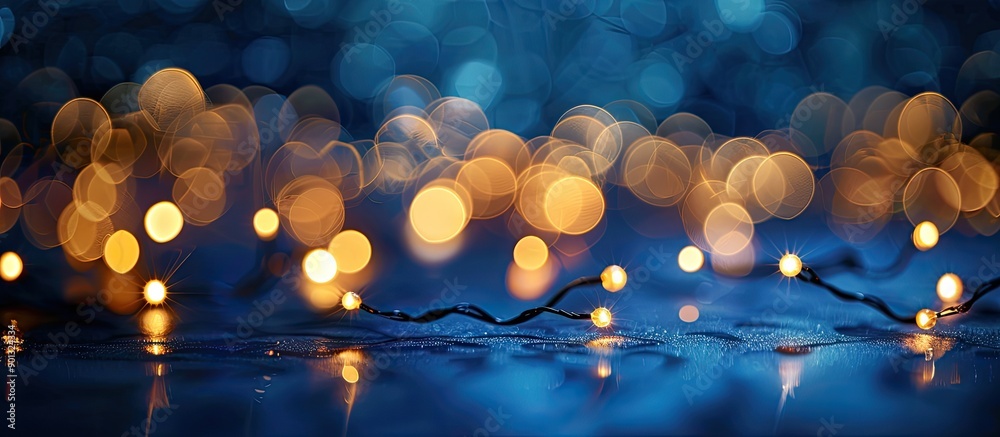 Poster blurred navy blue backdrop adorned with shiny gold lights ideal for a winter holiday greeting card m