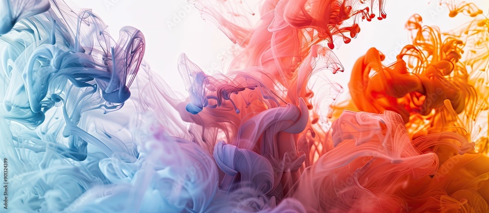 Poster colorful abstract acrylic art resembling ink in water with a smoke like appearance set against an is