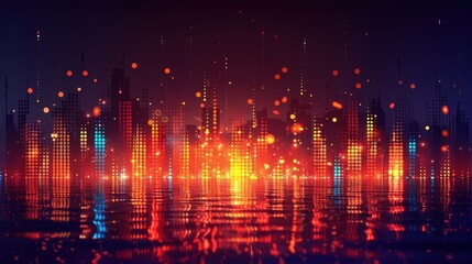 Fototapeta premium Abstract Cityscape With Lights Reflecting on Water.
