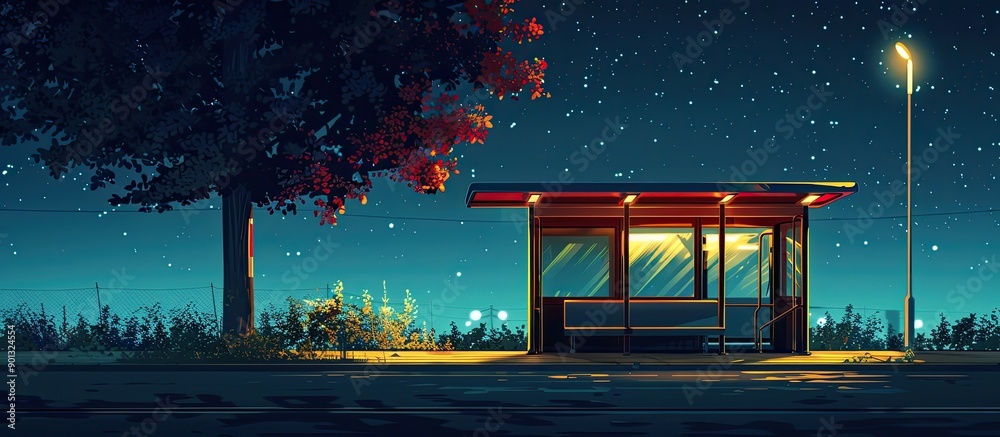 Aufkleber Nighttime bus stop scene with copy space image