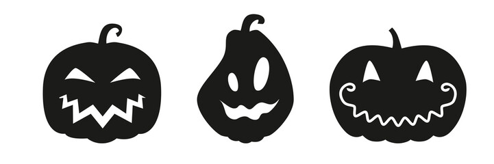 Collection of funny and scary ghost or pumpkin faces for Halloween. Vector illustration isolated on white background