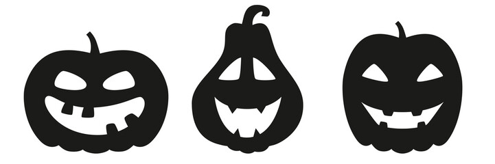 Collection of funny and scary ghost or pumpkin faces for Halloween. Vector illustration isolated on white background