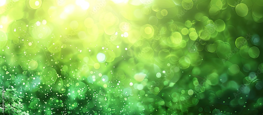 Poster Summer green hues on a soft abstract blurred texture with a bokeh background provide a fresh setting for a copy space image