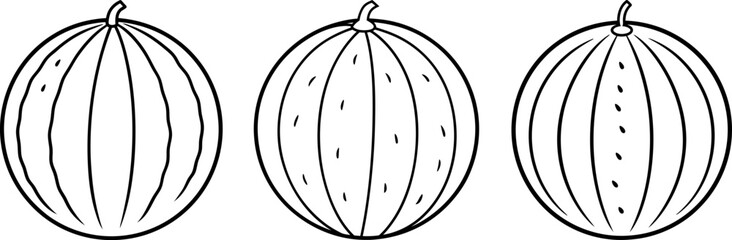 Watermelon fruit outline coloring book page and digital line art
