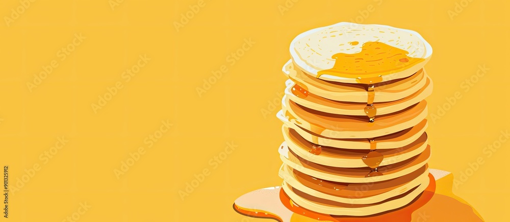 Aufkleber a tall stack of homemade pancakes with a drizzle of maple syrup deliciously cooked and ready to be d