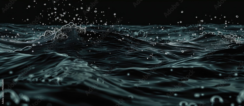 Leinwandbilder Abstract background of a dark water surface featuring waves ripples and bubbles ideal for adding text or images. Creative banner. Copyspace image