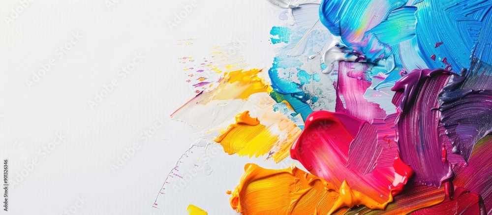 Aufkleber Various colored palette set against a white backdrop with space for text alongside. Creative banner. Copyspace image