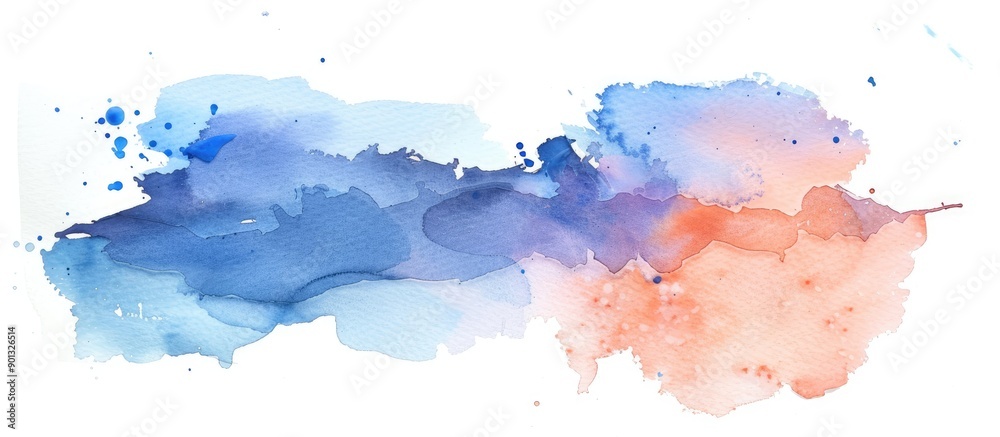 Poster watercolor stain on a blank white background with a brush painted image on paper and dried suitable 
