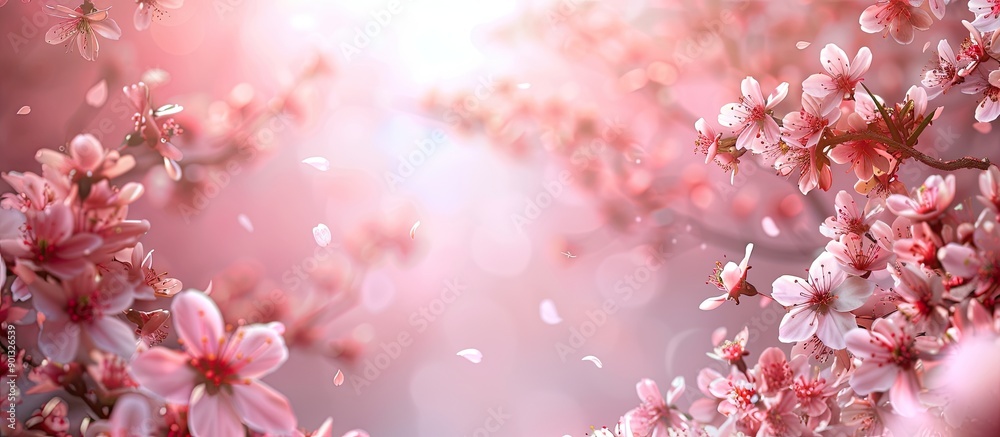 Fototapete Springtime cherry blossom background with room for text in a copy space image