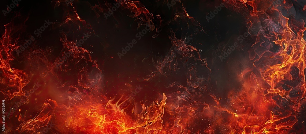 Canvas Prints Hellish flames burn in a dark background providing a chilling copy space image