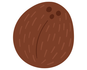 Fruit coconut in cartoon hand drawn simple style. Editable variable color