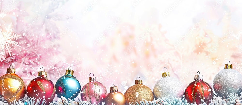 Aufkleber Glittery Christmas ornaments displayed on a festive background creating a beautiful border design for a banner with copy space image