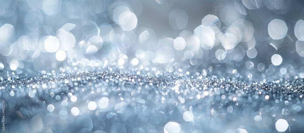 Poster pale silver blue glitter light background with beautiful bokeh creates an abstract composition focus