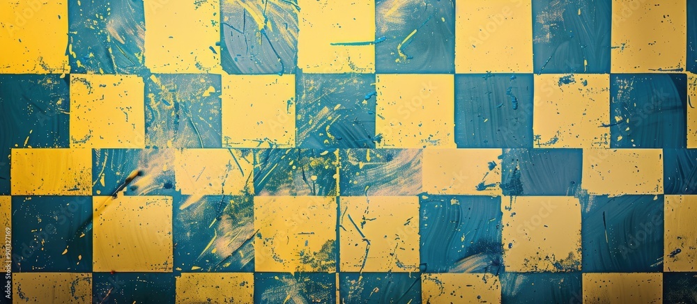 Leinwandbilder checkered yellow and blue patterned backdrop with copy space image