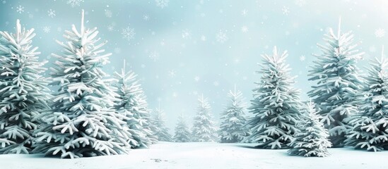 Fototapeta premium Winter landscape with snow covered Christmas trees providing a holiday themed backdrop with ample copy space image for Merry Christmas and Happy New Year greetings