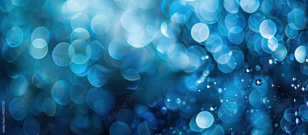 Wall mural abstract blue bokeh lighting for a copy space image backdrop