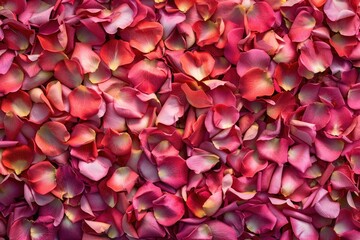 A close up of pink petals of a flower. The petals are scattered all over the image, creating a sense of movement and life. The image conveys a feeling of beauty and delicacy