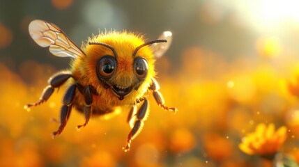 Happy Bee in a Golden Field