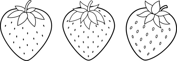 Strawberry fruit outline coloring book page and digital line art