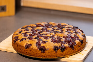 Homemade baked cherry pie. Close-up cherry pie