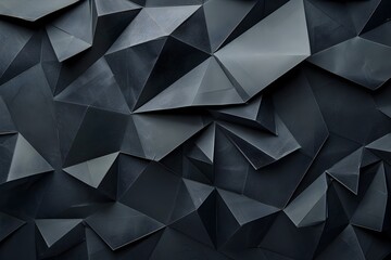 Fototapeta premium Black geometric background with dark gray paper triangles. Abstract minimal concept. High quality photo, high resolution, ultra realistic photography