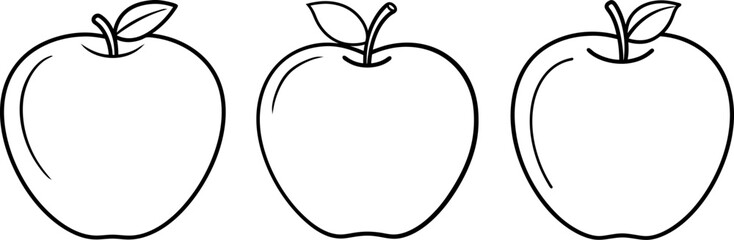 Apple fruit outline coloring book page and digital line art