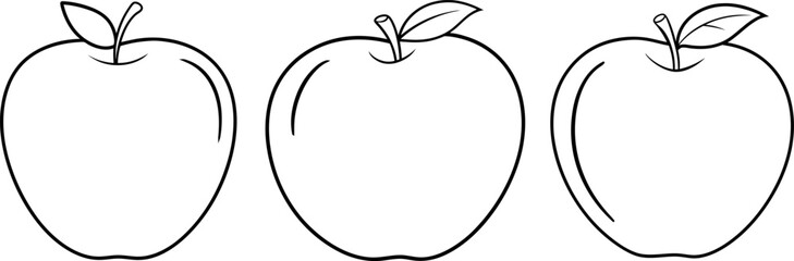 Apple fruit outline coloring book page and digital line art