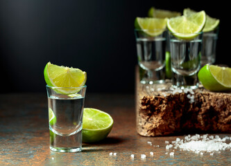 Tequila shots with lime and salt.