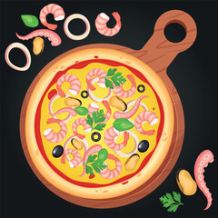 Pizza vector image. Fast food concept. Food for cafe and restaurant. Element for your website design, banners and advertising. Dough, cheese, sauce