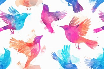 Fototapeta premium a simple watercolor drawn bird pattern, 