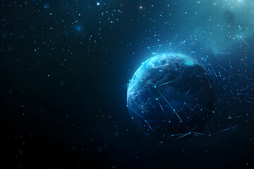 Obraz premium Abstract digital blue earth with glowing lines and global network concept on dark background, technology world map connection for internet telecommunication information data transfer vector 