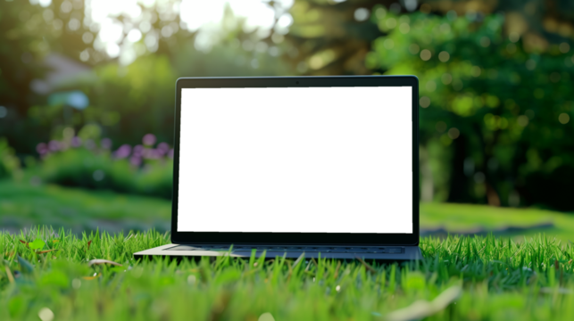 Laptop mockup in the garden