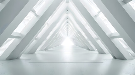 Obraz premium abstract white futuristic triangle tunnel architecture. Generative Ai.