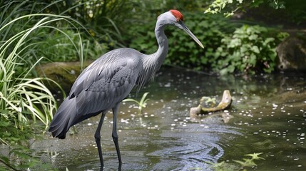 Naklejka premium Saras Crane (Antigone antigone) in Its Natural Habitat, Showcasing the Majestic and Elegant Features of This Large Bird