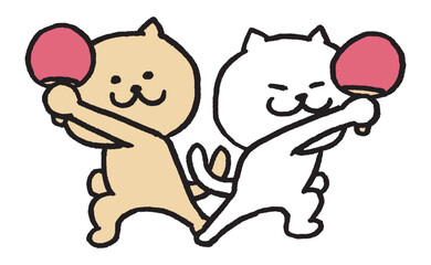 色々なスポーツをする目が細いかわいい白猫キャラ