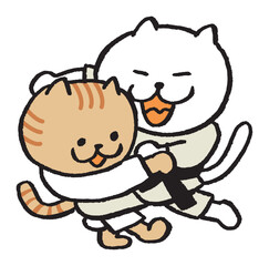 Obraz premium 色々なスポーツをする目が細いかわいい白猫キャラ