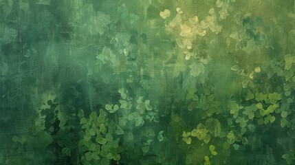 Fototapeta premium Abstract composition featuring green leaves against a textured background, creating a lush and artistic nature-inspired scene.