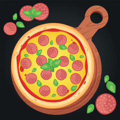 Pizza vector image. Fast food concept. Food for cafe and restaurant. Element for your website design, banners and advertising. Dough, cheese, sauce