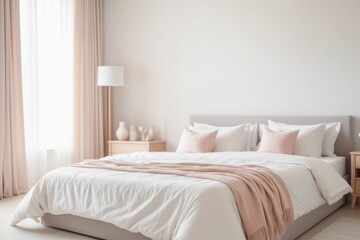 Luxurious hotel room bedding with plush pillows inviting for a restful stay