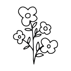 hand drawing black line floral isolated on white background. botanical floral