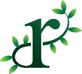 R Letter Logo. Green Color. Leaf Style - Vector