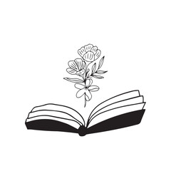 hand drawing black line floral isolated on white background. botanical floral