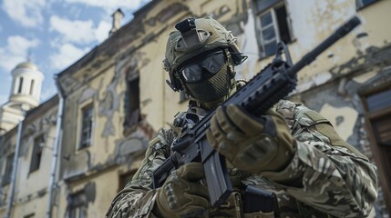 Special Forces Soldier with a Knife in the Game "Standoff: City of Senstone," Featuring Tactical Gear and Combat Readiness