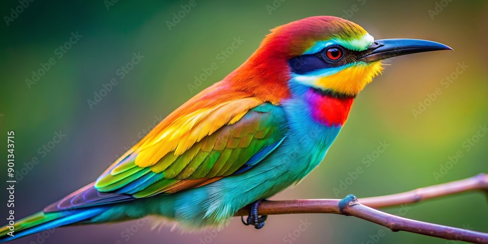 Wall mural vibrant plumage surrounds a bold, rainbow-hued mouth, creating a whimsical, surreal composition that