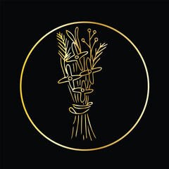 Naklejka premium Circle golden line art flower botanical. golden flower illustration. used to be logo, invitation templates layout
