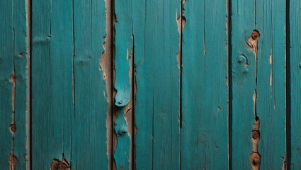 Fototapeta premium Weathered turquoise wooden planks with peeling paint.