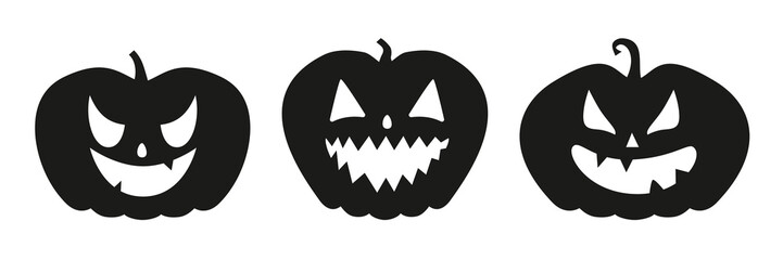 Collection of funny and scary ghost or pumpkin faces for Halloween. Vector illustration isolated on white background
