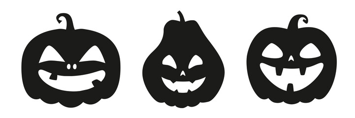 Collection of funny and scary ghost or pumpkin faces for Halloween. Vector illustration isolated on white background
